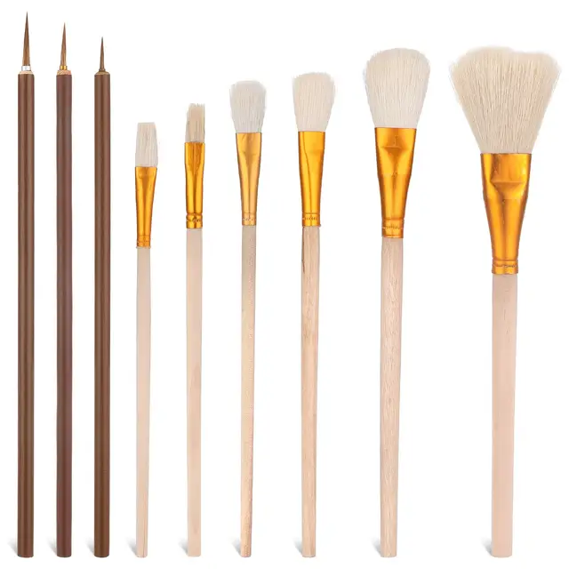 Bview Art Premium Kit de pinceaux pour vitrage en céramique de 9 - Outils de peinture en poterie pour aquarelles, acryliques et créations artistiques 1