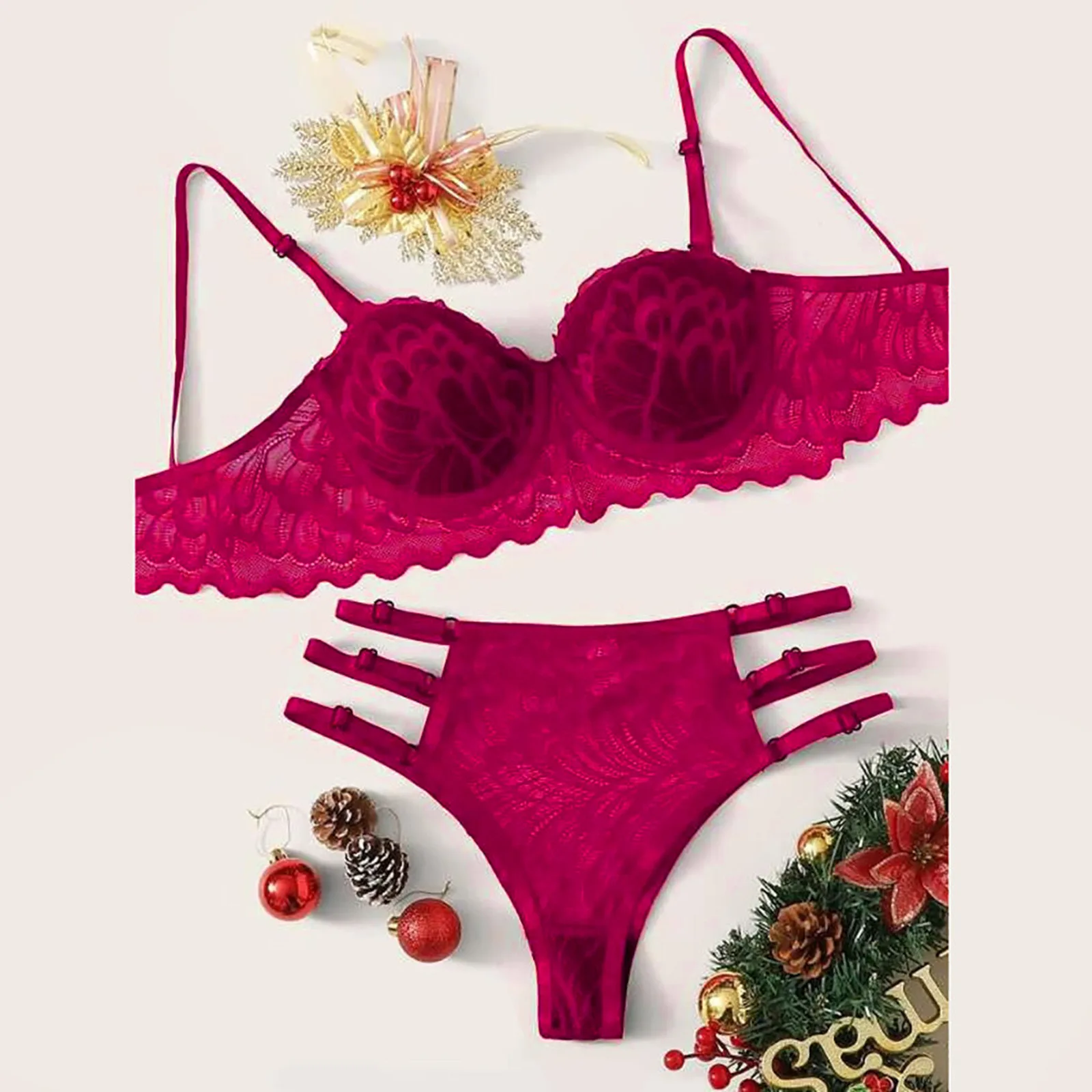 

Sexy Flower Embroidery Lingerie Set Women Solid Color Seamless Bra Set Adjustable Lace Up Panties Sweet Cozy Soft Underwear Set