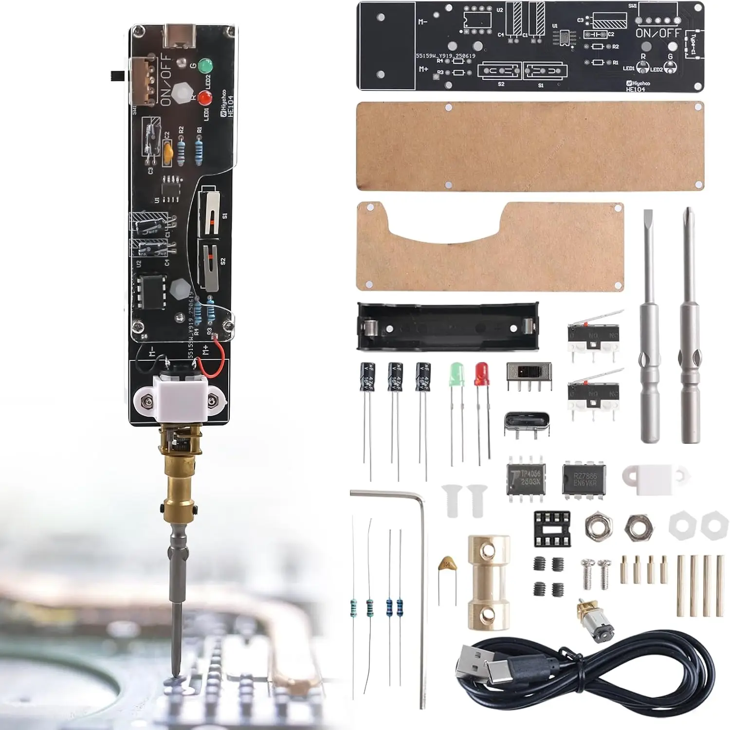 ชุดเครื่องมือช่างอิเล็กทรอนิกส์แบบพกพา พร้อมไขควงไฟฟ้าแบบชาร์จ USB และหัวบัดกรี 2 แบบ สำหรับงานซ่อมแซม DIY ในบ้านและห้องปฏิบัติการ 1