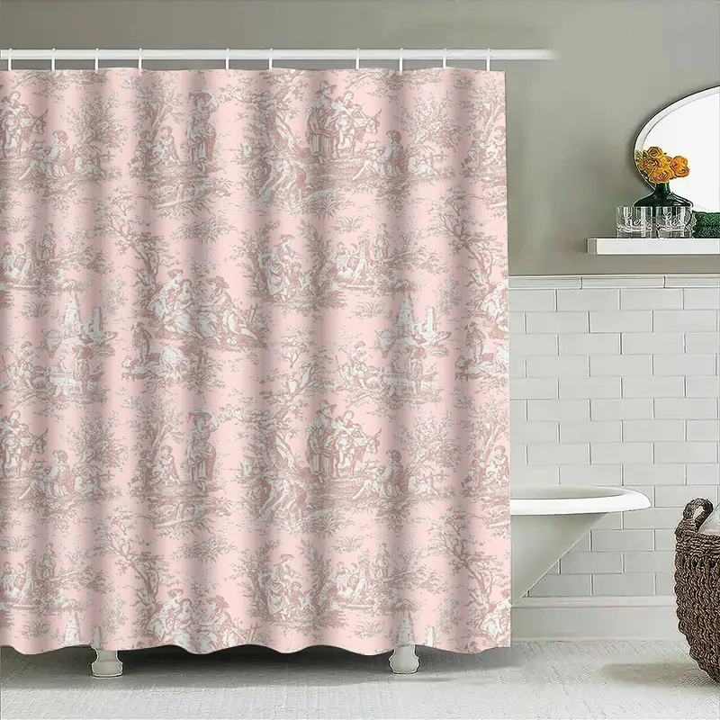 Tenda Doccia Floreale Con Rose Rosa - Impermeabile 183x183 Cm - Set Con 12 Ganci - Per Bagno Romantico E Privato