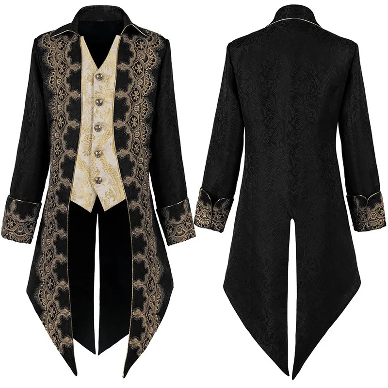 

Men Steampunk Gothic Victorian Jacket Vintage Purple Velvet Tailcoat Medieval Frock Coat Uniform Renaissance Costume Homme XXXL