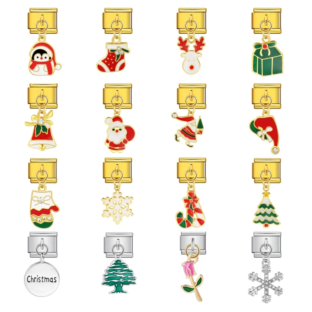 Elastischer Charm-Anhänger, roter Weihnachts-Elch, Hüte, Socken, Schneeflocken, Edelstahl-Glieder, passend für 9 mm Armbänder, DIY-italienischer Schmuck – Detail 2