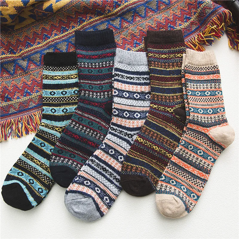 

5 Pairs Autumn Winter Warm Men's Thicken Thermal Wool Socks Fashion Casual Harajuku Spanish Socks National Style Socks for Gift