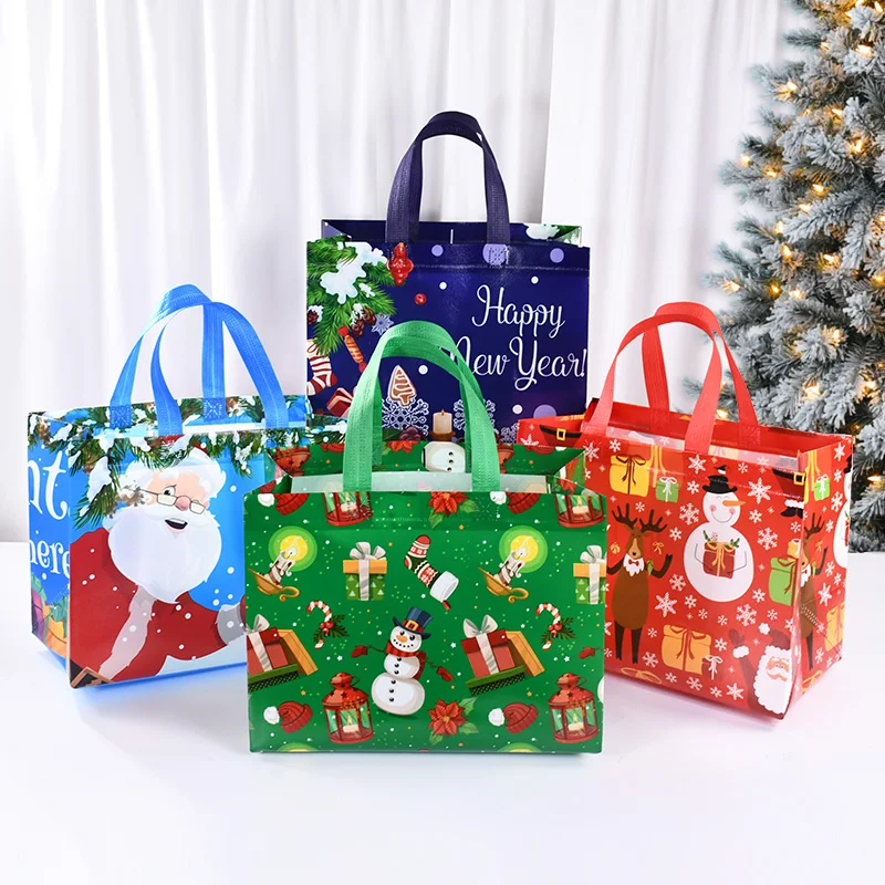 Christmas Gift Bags Santa Claus Elk Snowflake Tote Bag Non-Woven