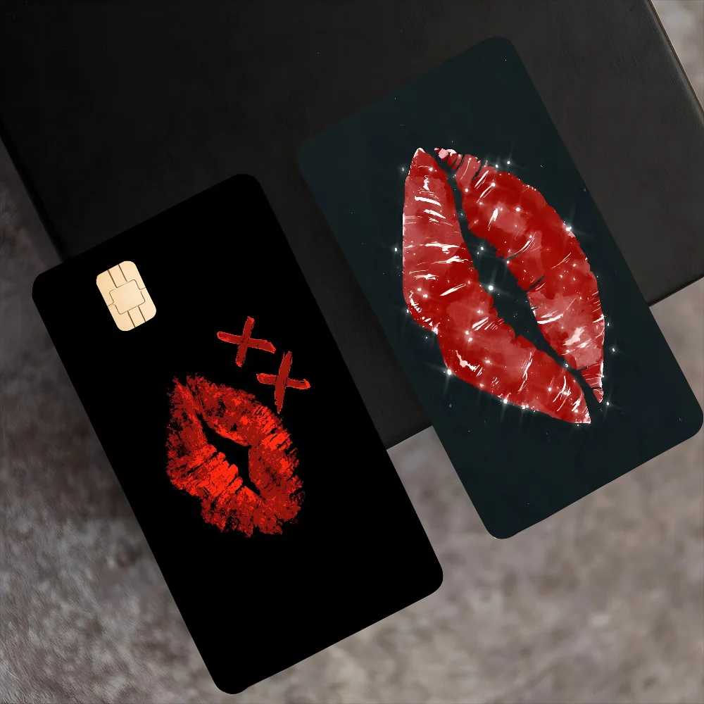 Red Lip Print Anmie Sticker Film Skin Cover For Credit Card Debit Bank Card Front