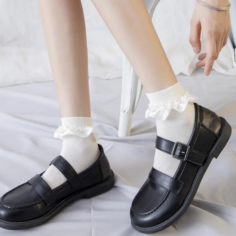 

Fashion Vintage Black White Lolita Princess Socks Harajuku Ruffle Cosplay Anime Short Sock Women Casual Cotton Students Soxs