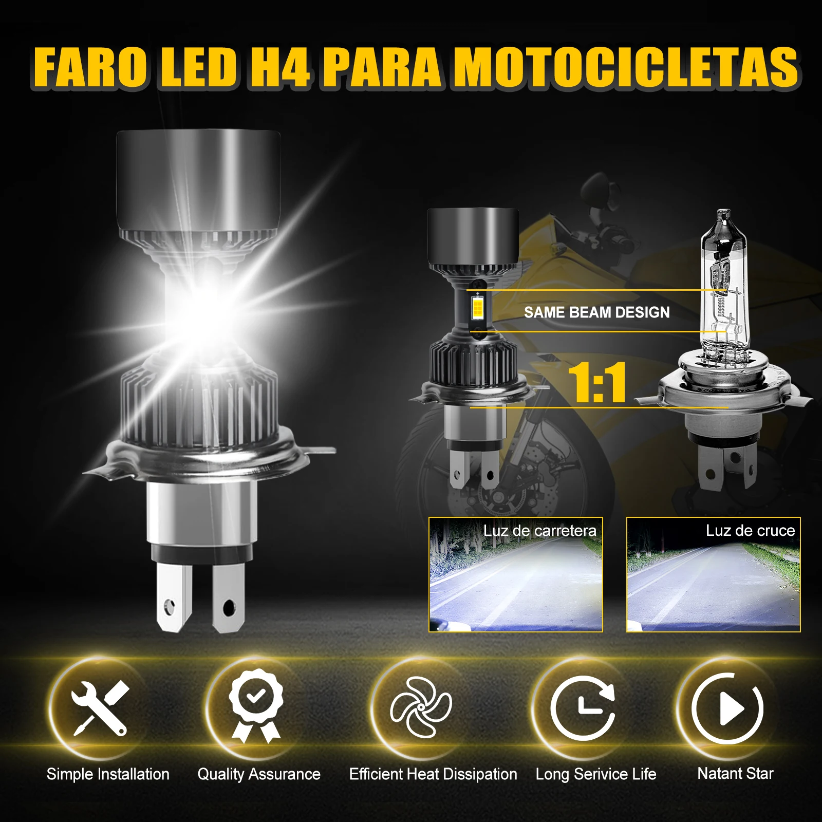 Faro LED de ojo de Ángel para coche, Bombilla alta-baja H4, HS1, P43T, lámpara blanca de 6000K, 12/24V, 1x4 colores