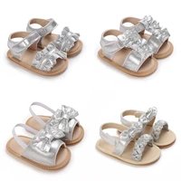 0-18M Baby Summer New Sandals for Girls Silver Non slip Rubber Soft Sole Flat Shoes First Walking Shoe 1