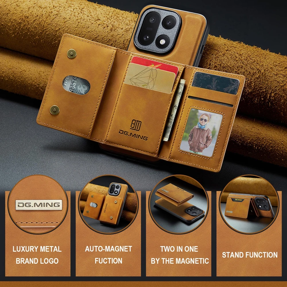 Leather 2-in-1 Wallet Case with Card Slots & Kickstand