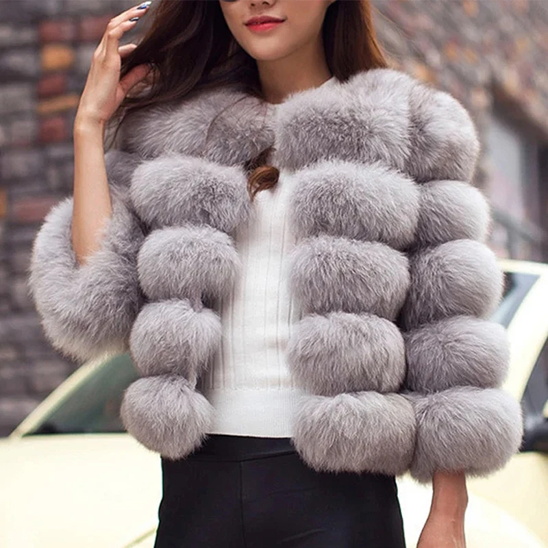 Mink Coats Women Autumn Winter Fluffy Gray Faux Fur Coat Women Elegant Thick Warm Faux Fur Jackets for Women 2023 Fur Tops