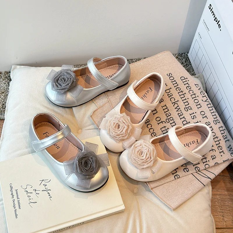 Girls Party Dance Shoes Flower Performance Children Small Leather Shoes Soft Comfortable Baby Kids J345