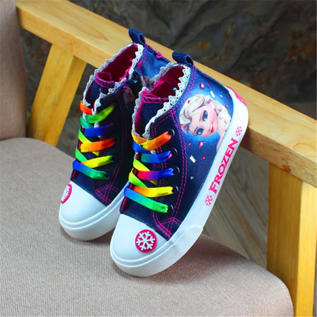 Disney high-top casual shoes fashion autumn and winter canvas shoes frozen cartoon wild girl elsa shoes 1