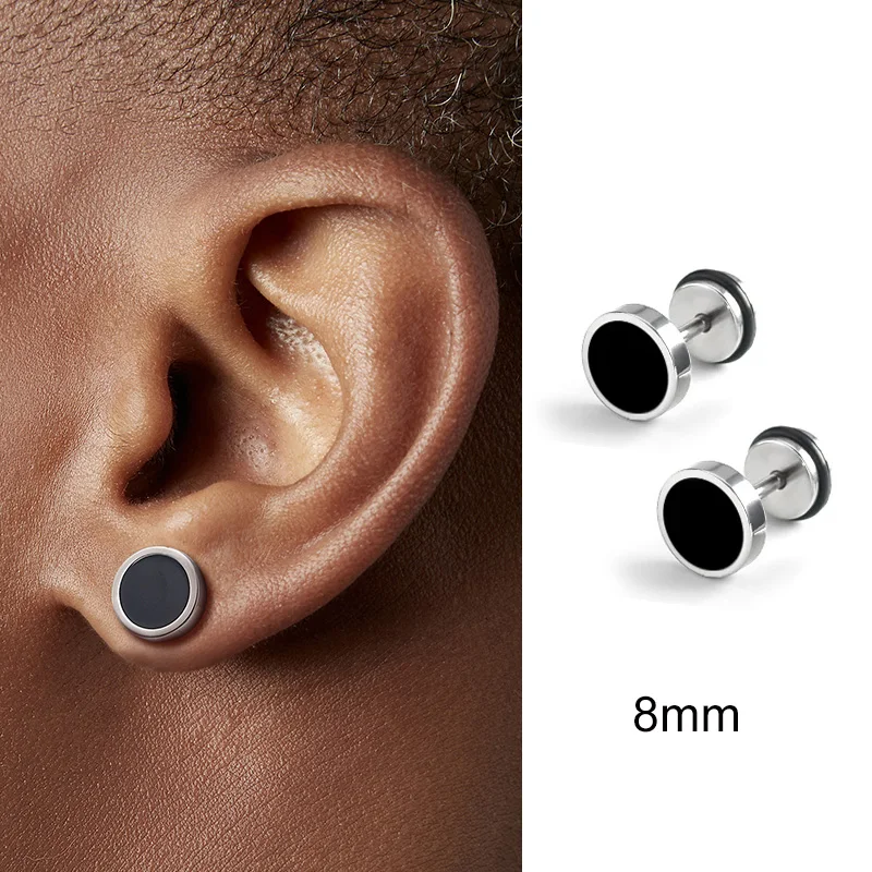 Boucles D'oreilles Piercing Unisexe Punk Noir En Acier Inoxydable - Style Cerceau, Neuf Avec étiquettes