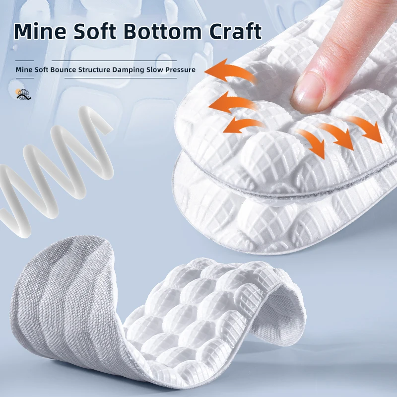 4D Orthopedic Sport Insoles Soft Breathable High-elasticity Shock Absorption Running Shoe Pad For Men Women Latex Massage Insol