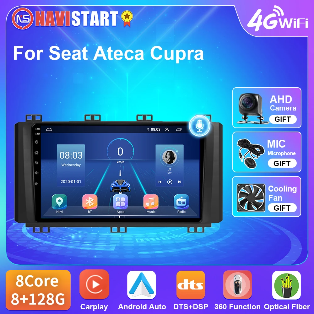 

NAVISTART T5 Car Radio For Seat Ateca Cupra 2016-2021 Android 10 GPS Navigation 4G WIFI BT Carplay Auto DSP Player No DVD 2 Din