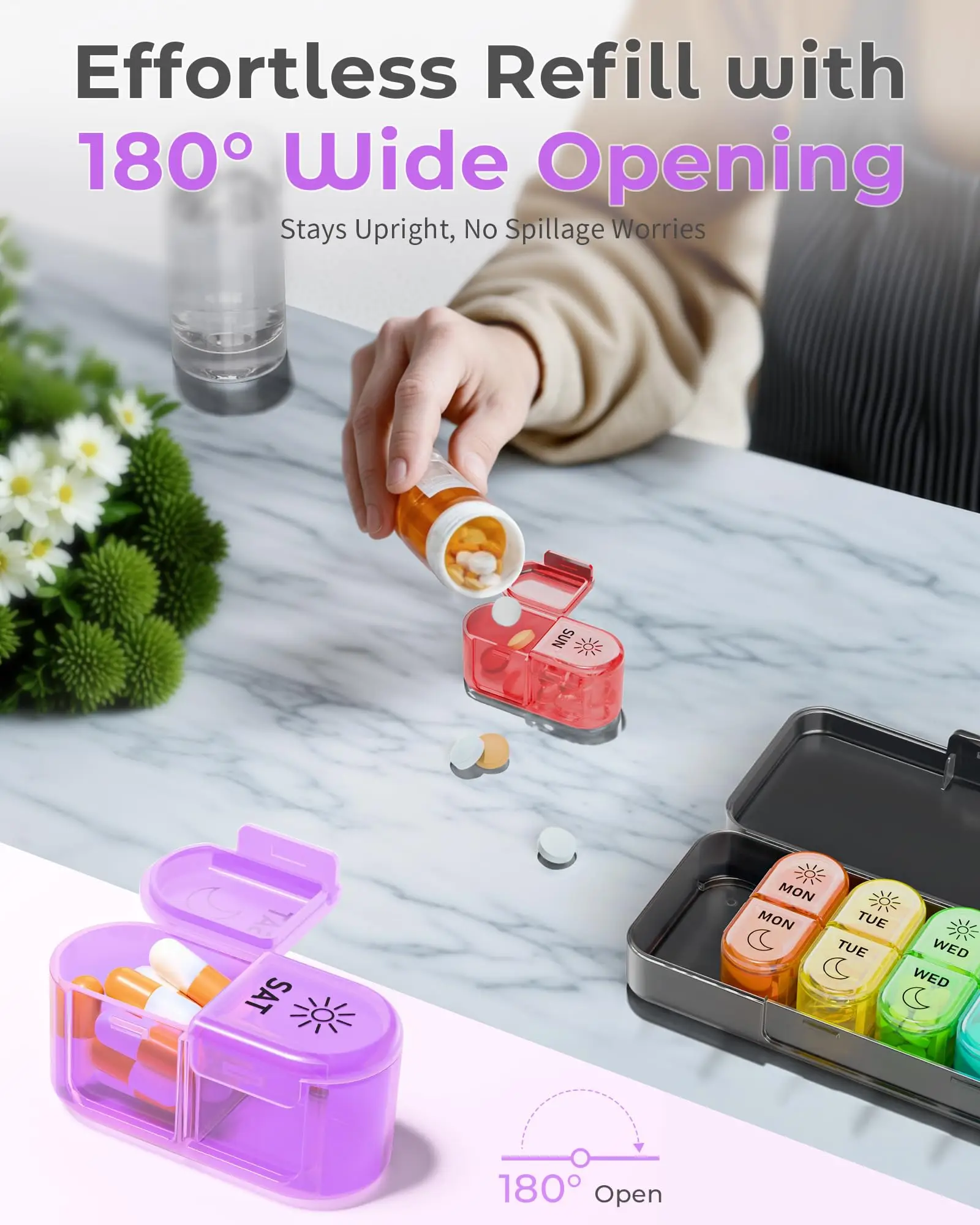 Portable Weekly AM/PM Pill Organizer for Vitamins and Medication