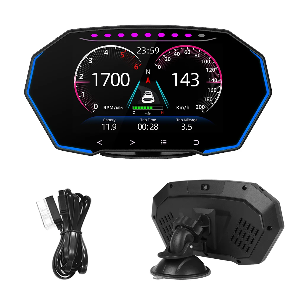 

F11 OBD2 GPS двойная система, ЖК-экран, диагностический спидометр, 4 дюйма, сигнализация безопасности, 7 цветов, Автомобильный дисплей