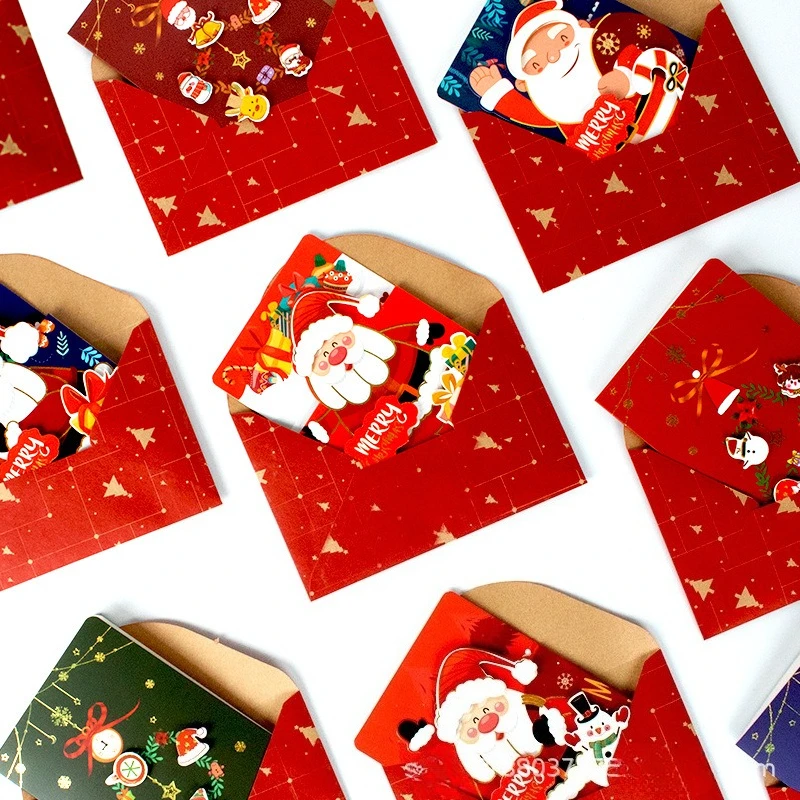 1PCS Cartoon Christmas Greeting Cards Santa Claus Snowman Blessing Postcard for Friend Birthday New Year Christmas Decoration