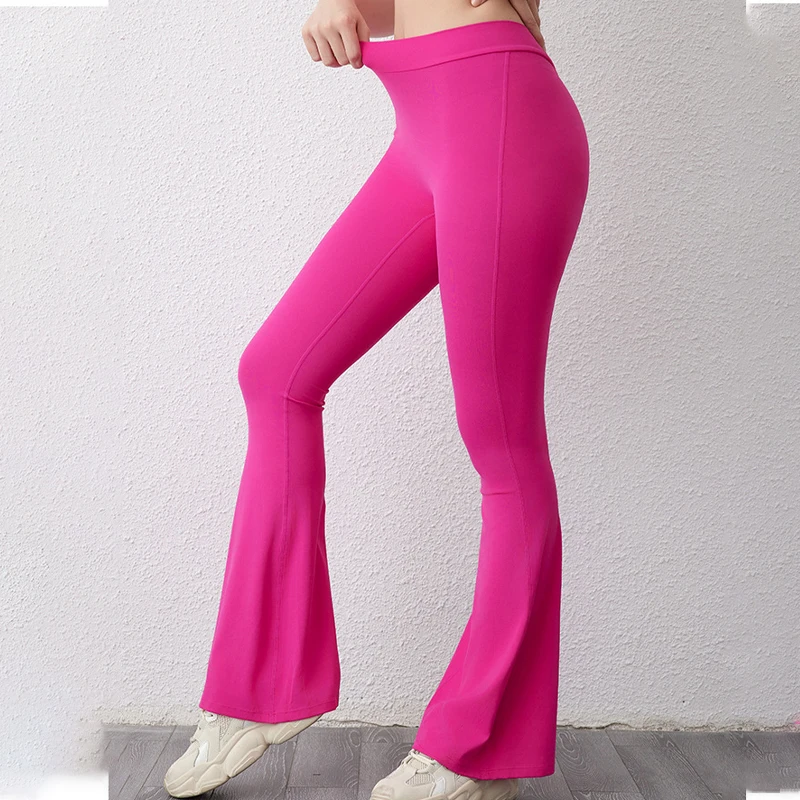 

Wyplosz Woman's Flared Pants Wide-Leg Clothing Gym Legging Fitness Sports Yoga Soft Running Tight Peach Back V-Pleated Wholesale