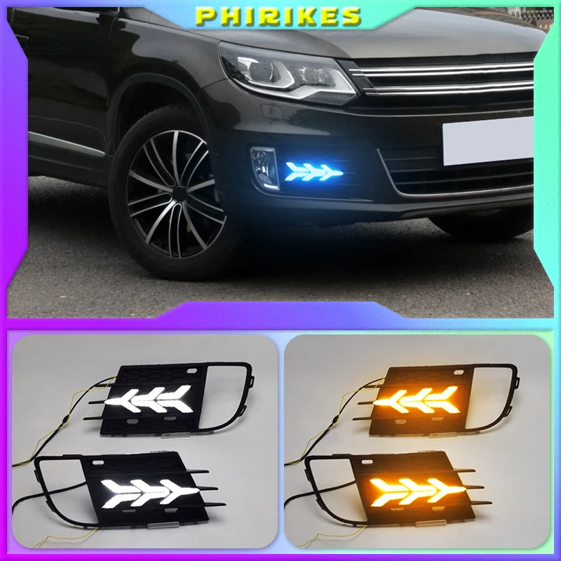 

2pcs For 13-16 Volkswagen Tiguan daytime running light led fog light aircraft streamer steering front bar daytime running