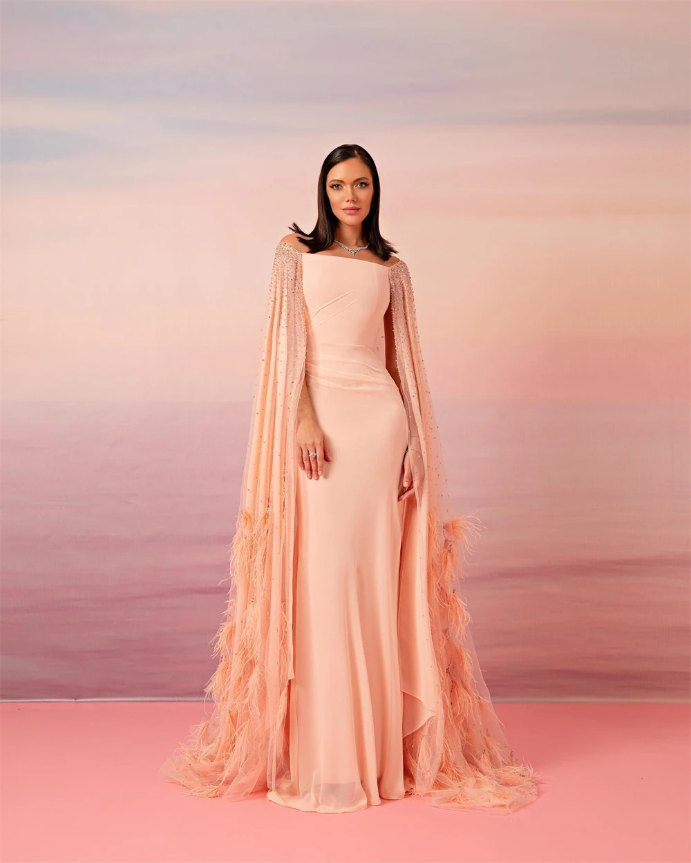 

Prom Dresses Fashion Elegant V Neck Sheath Party Dress Floor Length Cap Sleeve Formal Evening Gowns vestidos فساتين مناسبات
