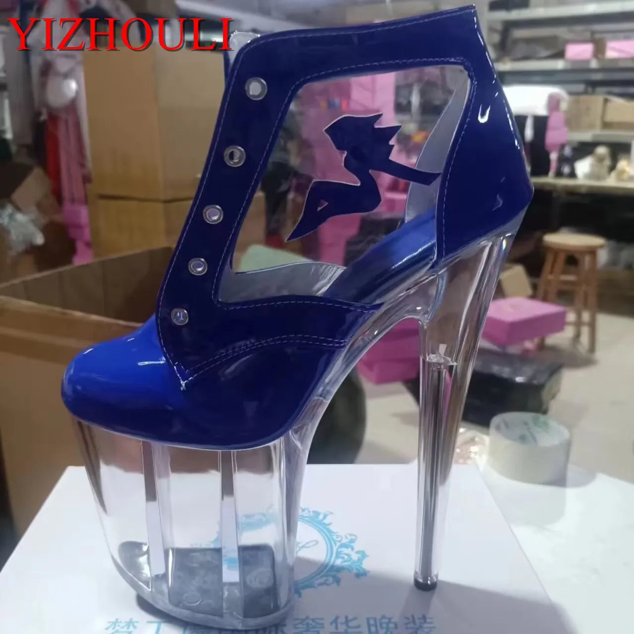 

Transparent waterproof women's 20cm high heels, wedding party shoes, stage model sexy party glass dance shoes