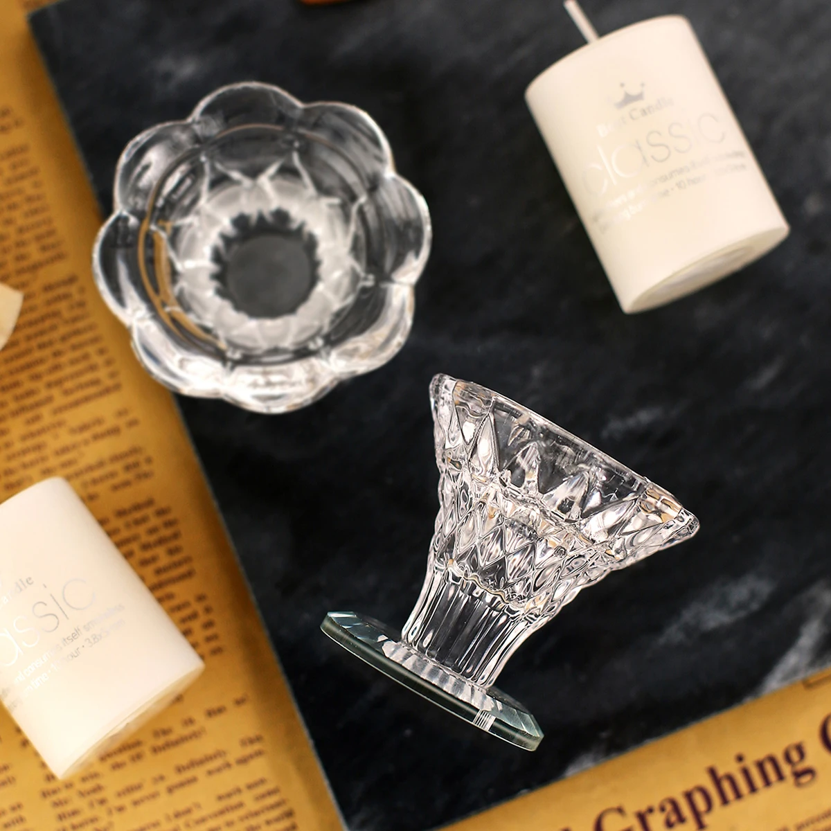 1PC, transparent glass material candlestick, interior decoration candlestick, home life decoration, pure handcrafted art