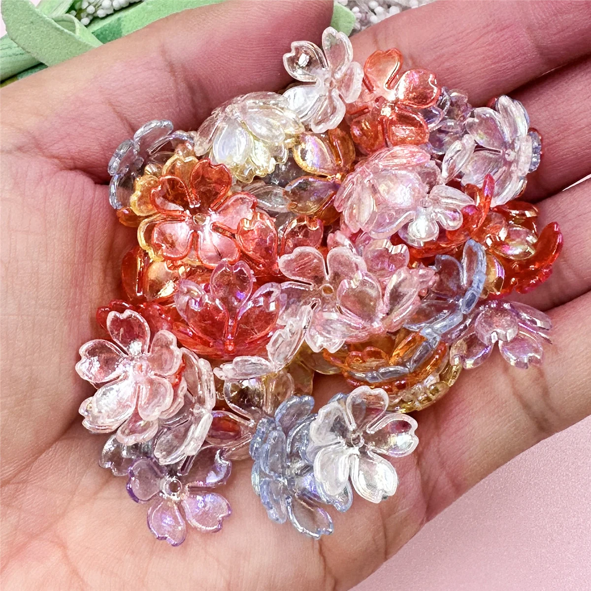 

100Pcs/bag 15mm Acrylic DIY Galsang Flower Loose Beads Earrings For Jewelry Making Necklace Bracelets