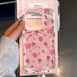 Elegant Pink Butterfly Rose Floral Print Transparent Phone Case - Soft Cover - iPhone 12 Pro Max (T9679)