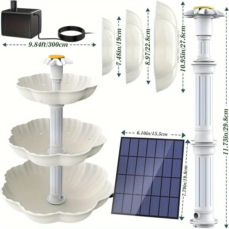 3.5W Off-white 3-layer Flowing Water Solar Bird Bath Fountain, Detachable Decorative Fountain, DIY Water Functionbird Feeder