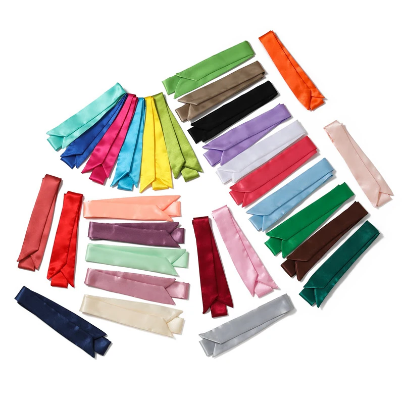 New Small Silk Scarf Narrow Thin Satin Scarves Neck Tie Handle Bag Ribbons Headband Thin Solid Color Long Scarf Multifunctional 5