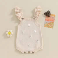 ma&baby 0-24M Newborn Infant Toddler Baby Girl Romper Floral Embroidery Knit Jumpsuit Sleeveless Overalls Summer Clothes 2