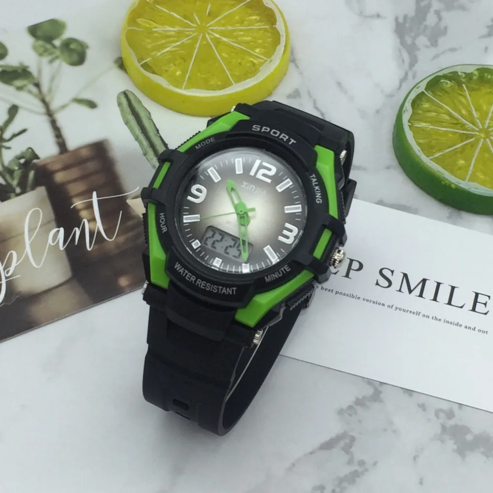 Spanish Analog-Digital Dual Display Talking Wrist Watch w/Alarm for the Blind and Low Vision, with Black Ruber Strap 861ZTS