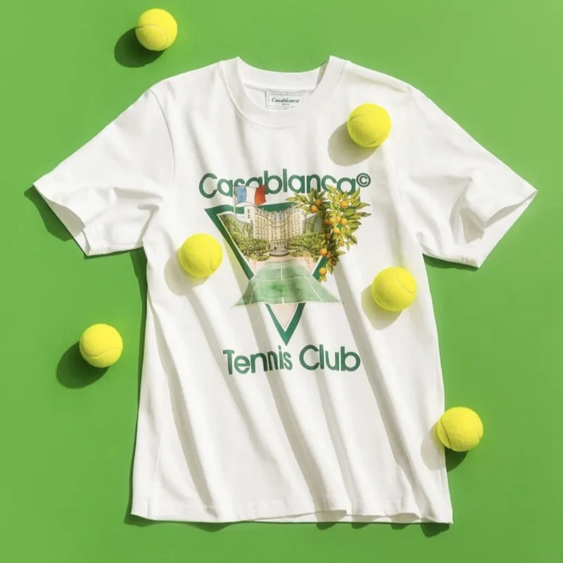 

Real Video CASABLANCA T-shirts High Quality Tennis Club Court Letter Print Short Sleeve Summer 3XL Cotton T Shirt for Men Women