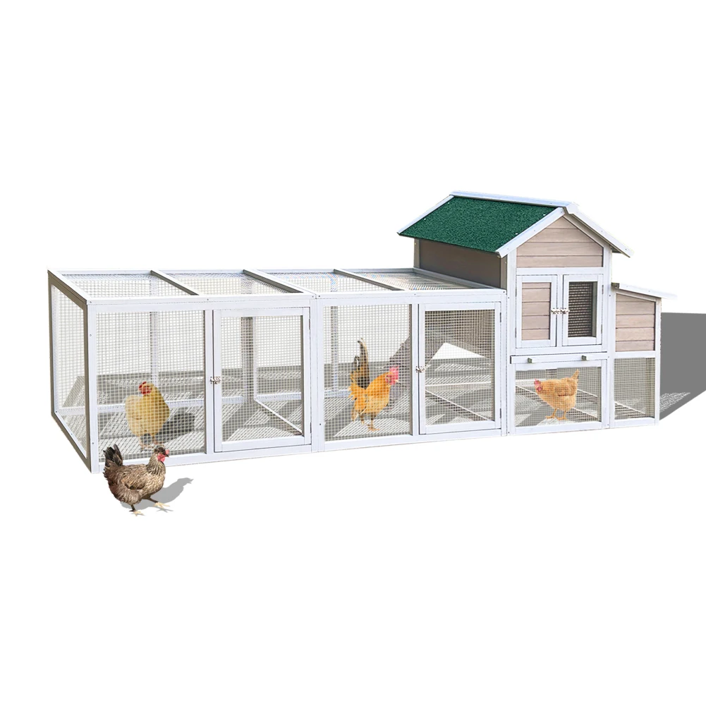 

122" Wood Chicken Coop With Sliding Door Waterproof Roof Built-in Slide-out Tray Lock Wooden Hen Cage For Chicken, Rabbit