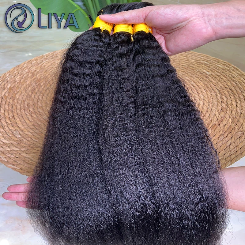 Human Hair Extensions No Weft Hair Bundle Kinky Straight Natural Color 100% Unprocessed Human Bulk For Braiding