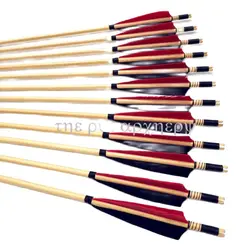 For Traditional Archery Longbow & Recurve Bow 6/12/24Pcs wooden Arrows Fletching Turkey Feather