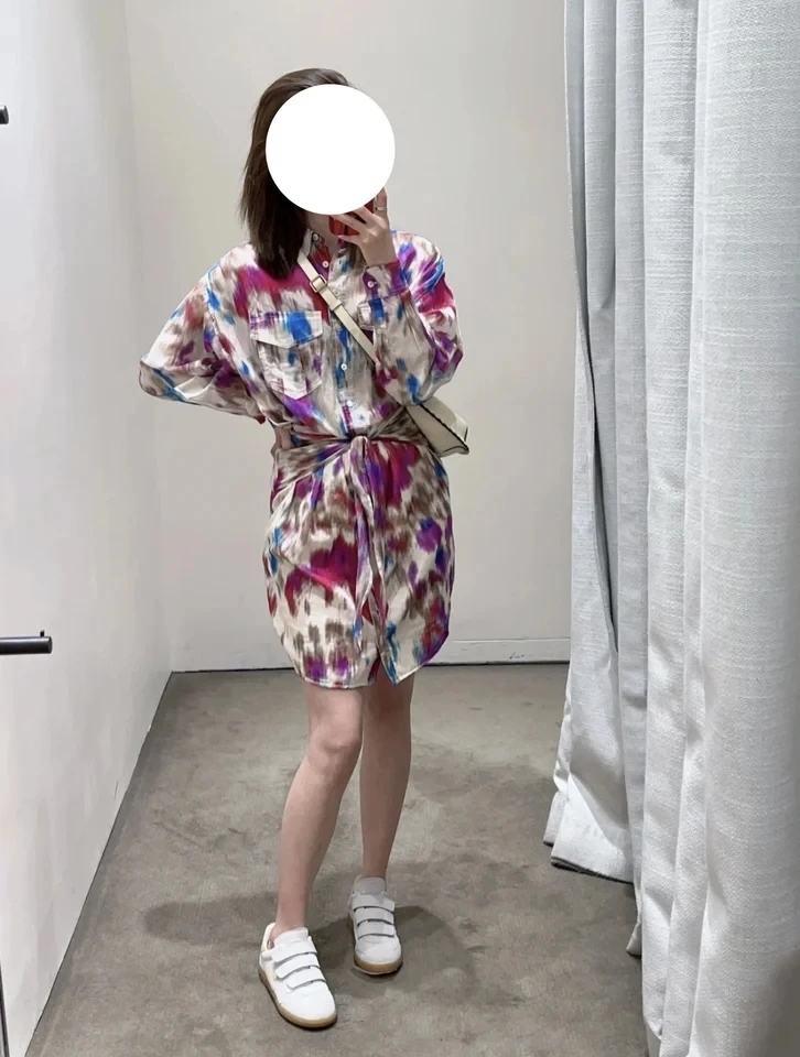 

2024 Spring Summer Fashion Women Luxury Flower Prints Long Sleeve Dress for Female