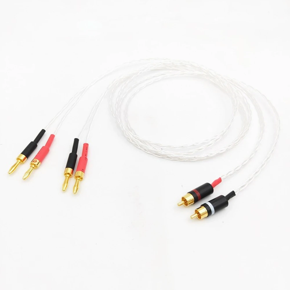 

HIFI 8AG Single Crystal Silver RCA To Double Banana Plug For HIVI Main Speaker Cable