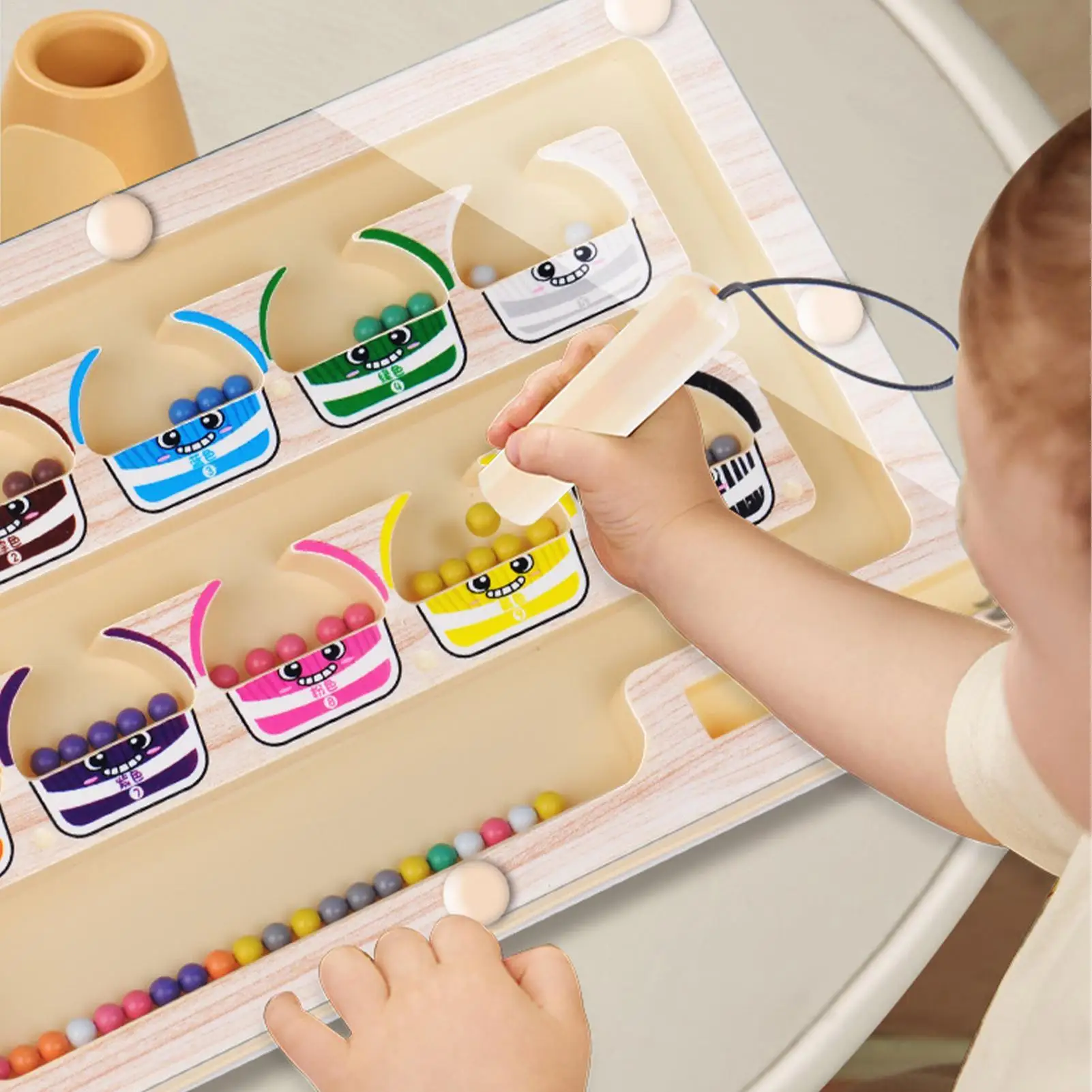 Montessori Magnetic Color Sorting Maze Number Maze Toys Wooden Puzzle Activity Board Fine Motor Toys for Toddlers Boys Girls 1