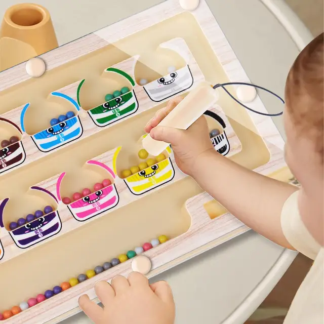 Montessori Magnetic Color Sorting Maze Number Maze Toys Wooden Puzzle Activity Board Fine Motor Toys for Toddlers Boys Girls 1