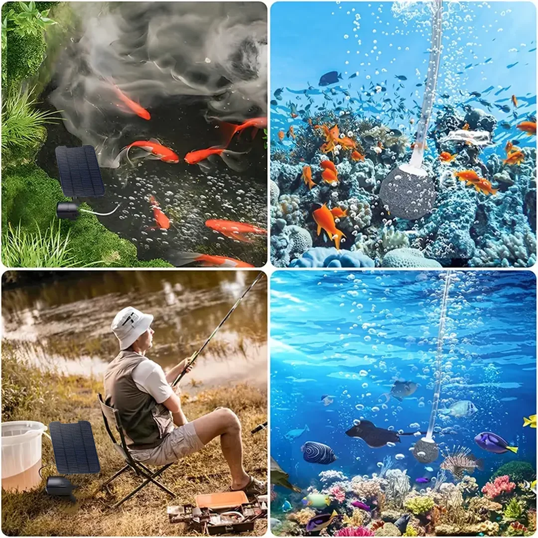 Solar Pool Oxygen Pump Small Fish Tank Oxygen Pump Continuously Produces Bubbles Day and Night