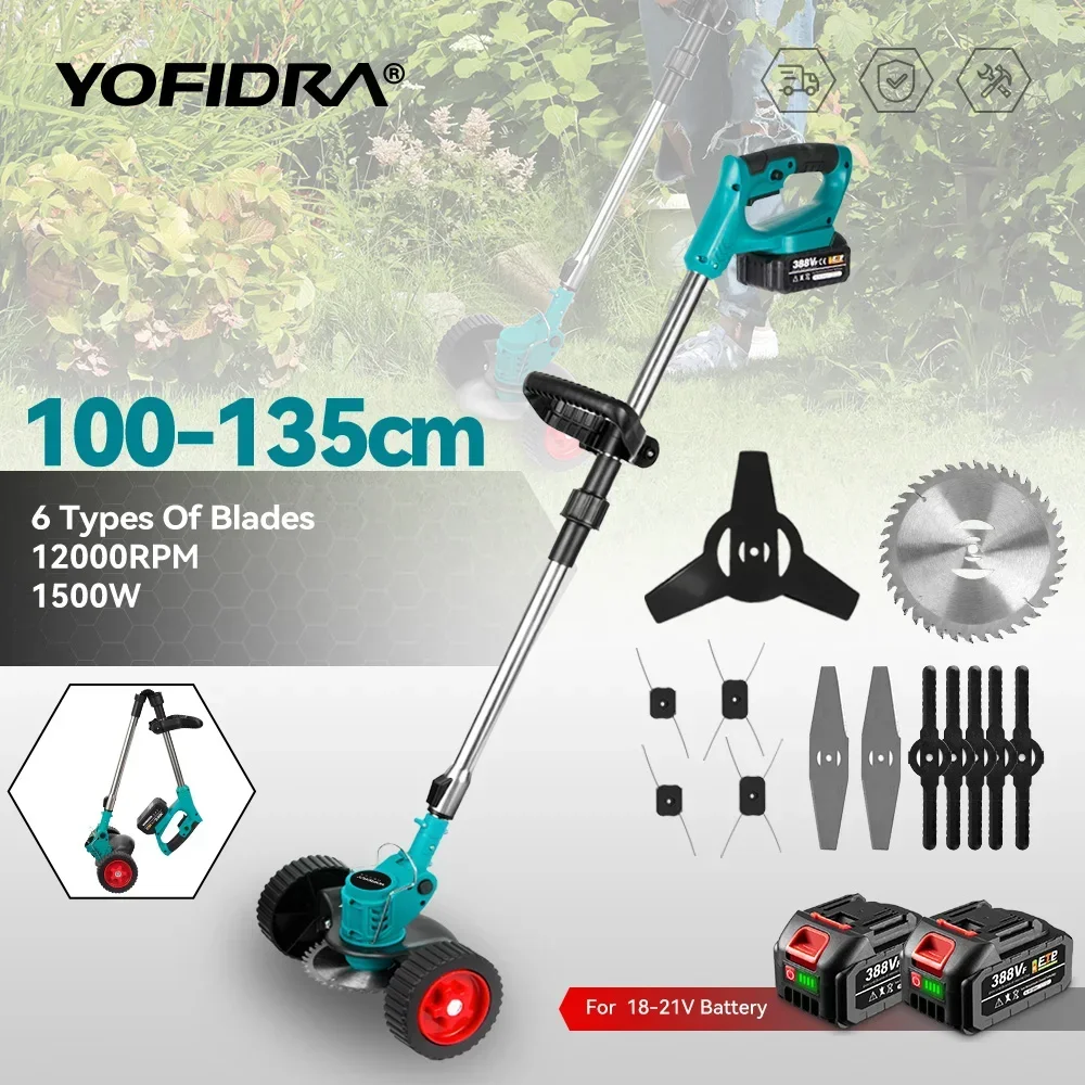Electric Lawn Mower YOFIDRA Length Adjustable Cutter Cordless Garden Grass Cutting Trimmer Fit For Makita 18V Battery Pin