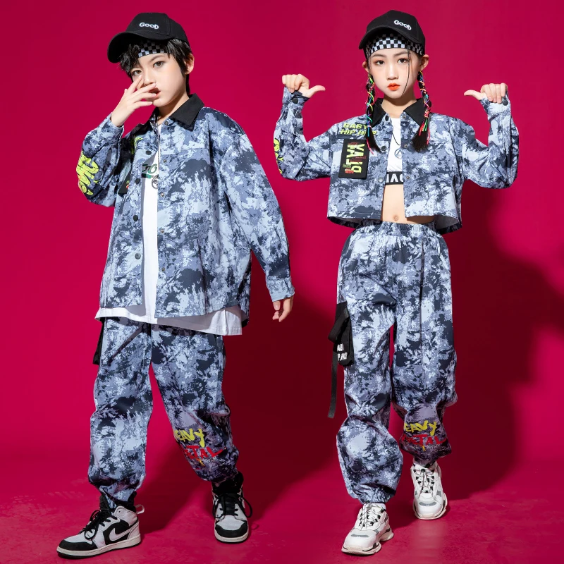 

Kids Teenage Hip Hop Clothing Camo Crop Tops Shirt Streetwear Strap Cargo Jogger Pants for Girl Boy Jazz Dance Costume Clothes