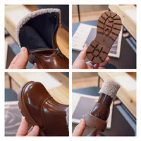 Zip Design Kids Leather Boots for Girls Autumn Winter Plus Thin Cotton Warm Snow Boot Waterproof Children Casual Snow Shoes 6