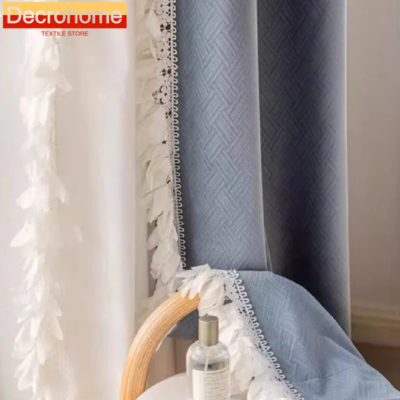 

Irregular Jacquard Feather Lace Splicing Velvet Curtains for Living Room Bedroom French Window Villa Balcony Window Customized