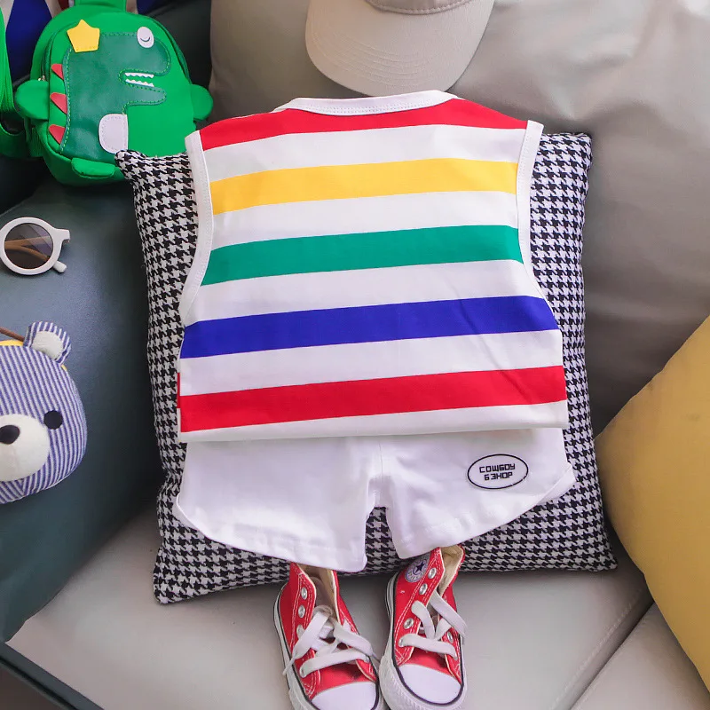 LJW 2022 Cartoon infant Suits Baby Clothing Set for Boys Girls Cute Summer Casual Clothes Set Striped Top+Shorts Kids Clothes Baby Clothing Set near me