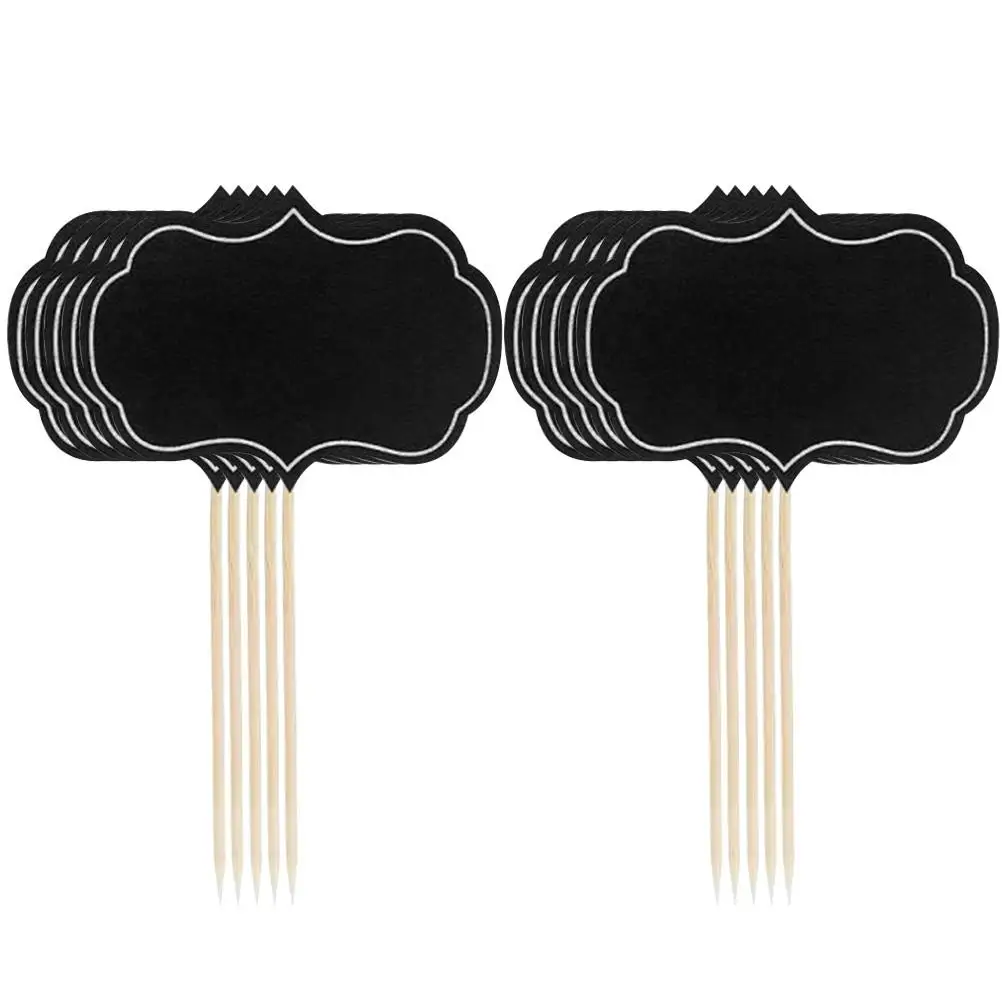 48Pcs Blackboard Sticker Labels Chalk Board Sign Writable Picks Wedding Cheese Markers Tags Toothpick Flags Cupcake
