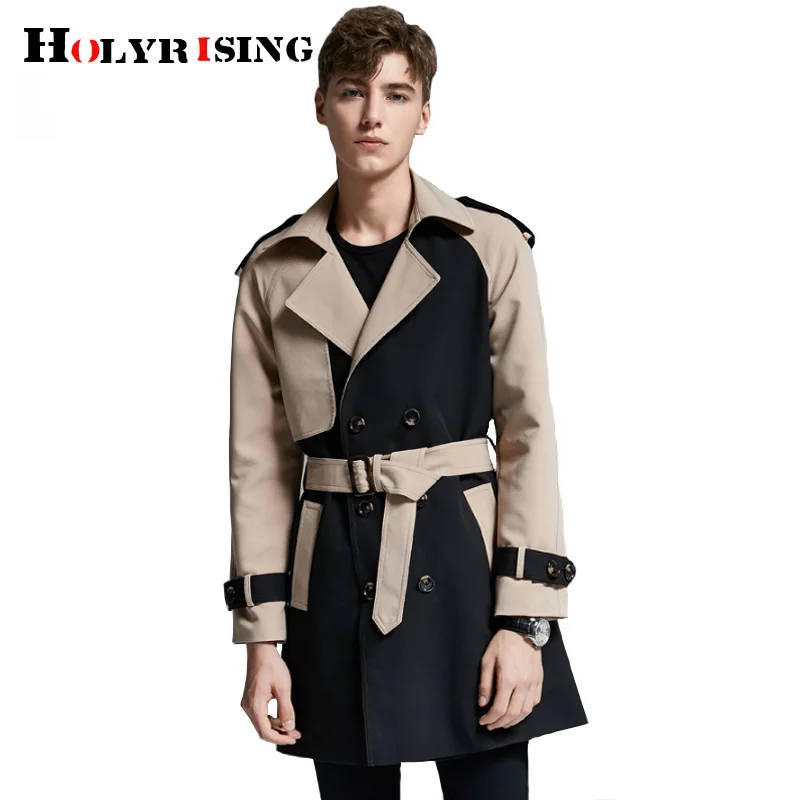 Holyrising New Men Trench coat British Style Classic Coat Jacket Double Breasted jacket male S-6xL Fashion outwear 18986