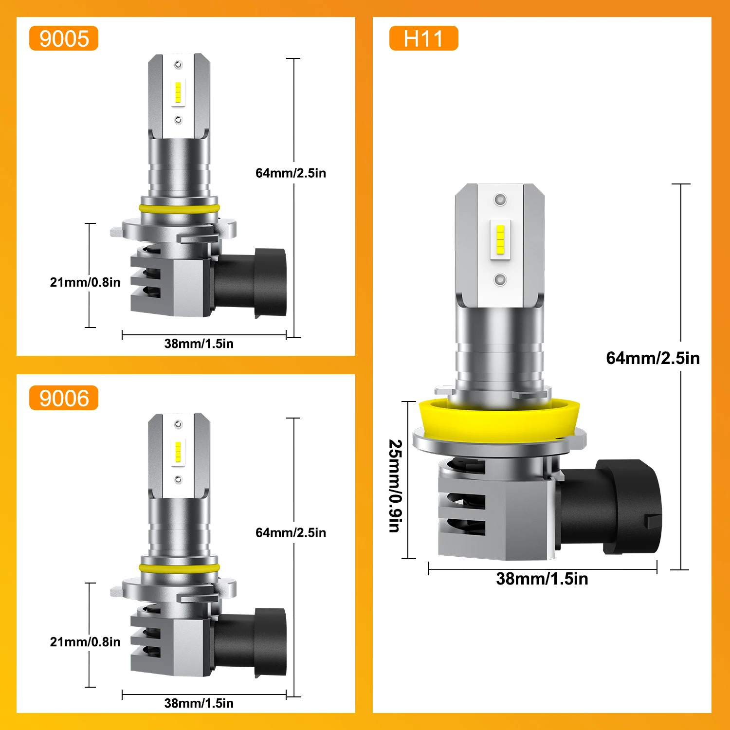 MZGN 2 PCS Mini LED Car Lamps H11 9005 HB3 9006 HB4 6500K White Super Bright Headlight Bulbs with Fan Headlamp 20000lm 12V